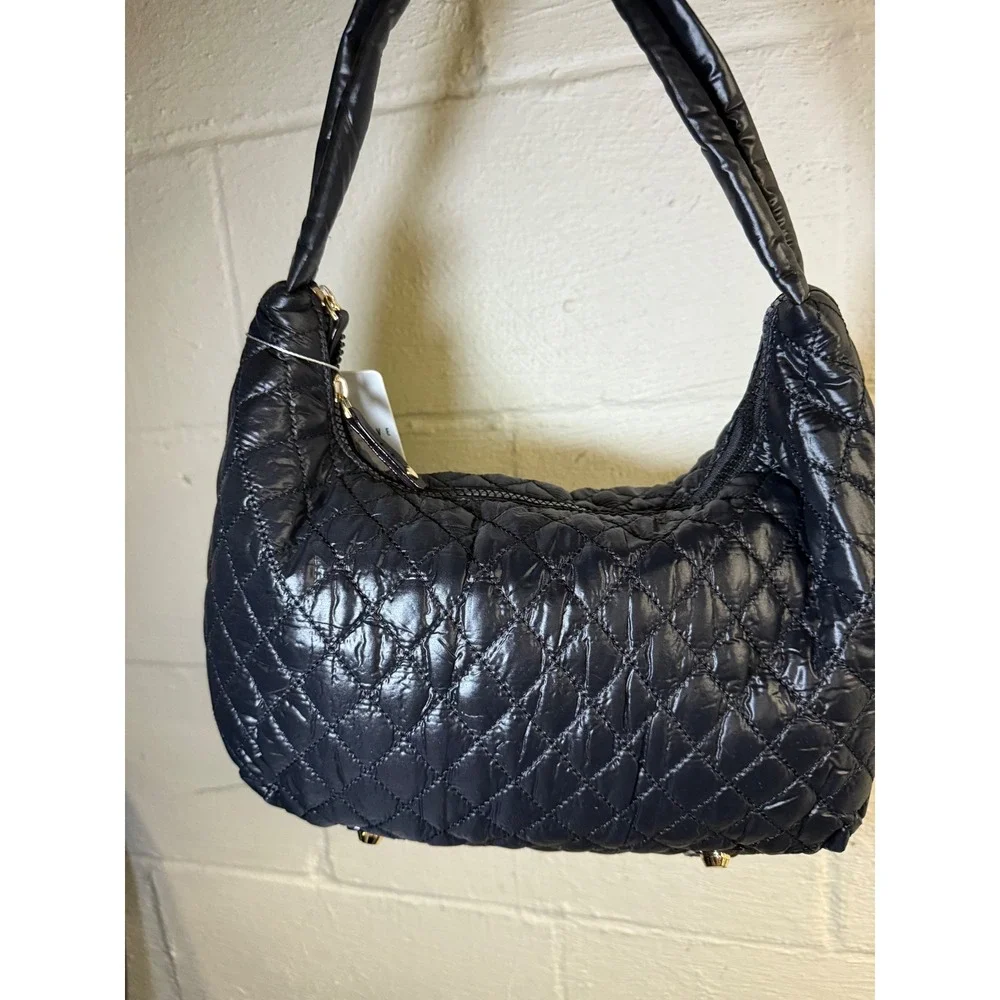 HeartLove by Charo Black Quilted Puffer Hobo Bag‎ Recycled Vegan Leather NWT
